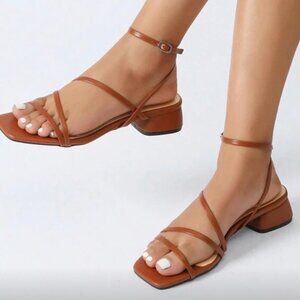GlamourGaze Brown Strappy Block Heel Sandals – Size 43 (US Women’s 11–11.5)